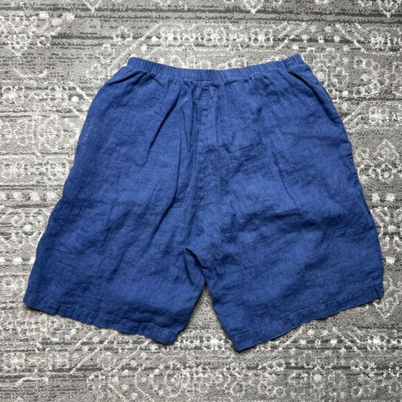 FLAX Brand Blue Linen Shorts Size Small Elastic Waist Lagenlook Casual Comfort - Picture 9 of 10